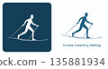 Cross-country skier in motion with poles and skis. 135881934