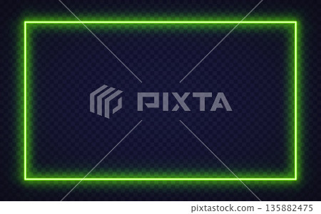 Green neon glowing frame on a dark background, great for cyberpunk visuals or bold graphic compositions. 135882475