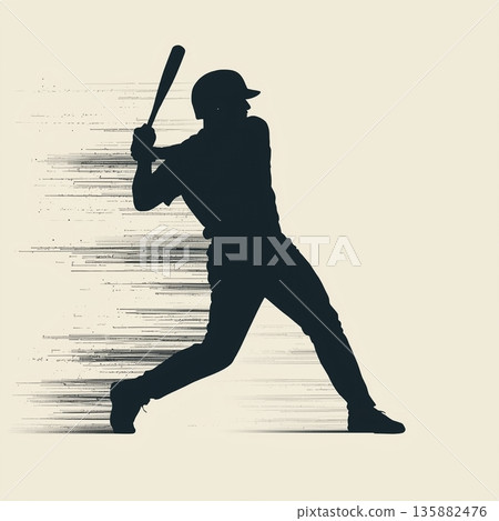 棒球打者全力揮棒的剪影 135882476