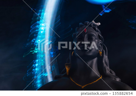 Maha Shivratri, Lord Shiva on blue, colorful mistic trance background. 135882654