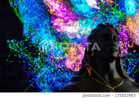 Maha Shivratri, Lord Shiva on blue, colorful mistic trance background. 135882663