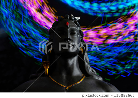 Maha Shivratri, Lord Shiva on blue, colorful mistic trance background. 135882665