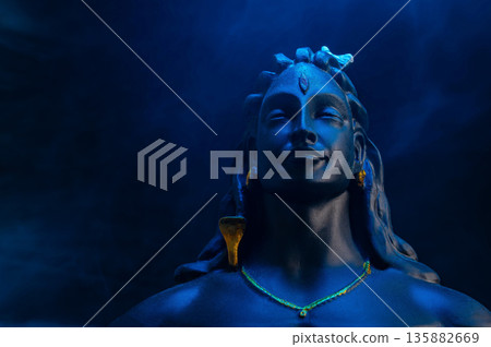 Maha Shivratri, Lord Shiva on blue, colorful mistic trance background. 135882669