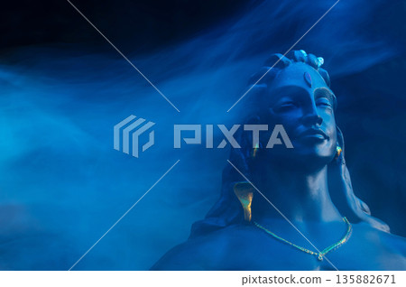 Maha Shivratri, Lord Shiva on blue, colorful mistic trance background. Maha Shivratri, Lord Shiva on blue, colorful mistic trance background. 135882671