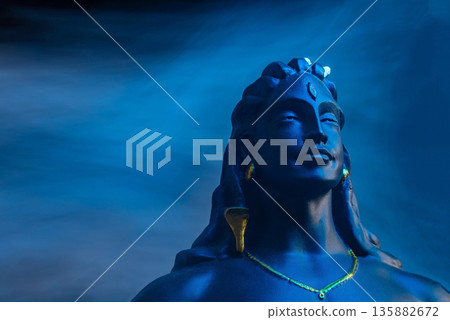 Maha Shivratri, Lord Shiva on blue, colorful mistic trance background. 135882672