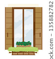 Illustration of a sunny window with white clouds reflected 135882782