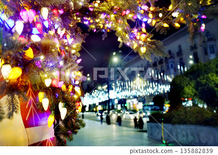Amazing Christmas tree in Tbilisi next to Concert hall (philarmonia) in Illumintaed city Tbilisi Amazing Christmas tree in Tbilisi next to Concert hall (philarmonia) in Illumintaed city Tbilisi 135882839