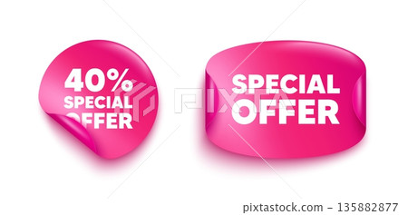 Discount sticker banner. Paper price label. 40 percent discount offer tag. Sale price promo sign. Special offer symbol. Paper sticker with message. Offer label banner. Vector Discount sticker banner. Paper price label. 40 percent discount offer tag. Sale price promo sign. Special offer symbol. Paper sticker with message. Offer label banner. Vector 135882877