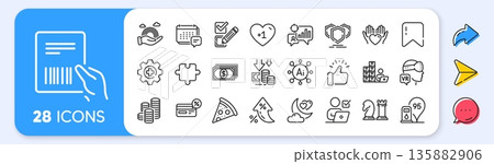Shields, Payment and Augmented reality line icons. Interest rate, AI generate, Inflation icons. Pack of Pizza, Checkbox, Seo statistics icon. Cashback, Coins, Inventory pictogram. Vector 135882906