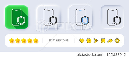 Phone protect line icon. Neumorphic, Flat shadow, 3d buttons. Smartphone app sign. Cellphone mobile device symbol. Line phone protect icon. Social media icons. Vector Phone protect line icon. Neumorphic, Flat shadow, 3d buttons. Smartphone app sign. Cellphone mobile device symbol. Line phone protect icon. Social media icons. Vector 135882942