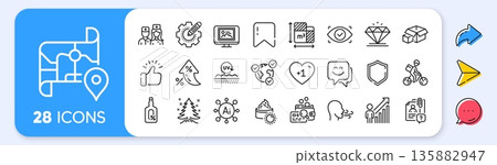 Christmas tree, Smile face and Employee result line icons. Interest rate, AI generate, Inflation icons. Pack of Uv protection, Breathing exercise, Biometric eye icon. Vector Christmas tree, Smile face and Employee result line icons. Interest rate, AI generate, Inflation icons. Pack of Uv protection, Breathing exercise, Biometric eye icon. Vector 135882947