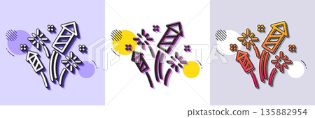 Fireworks rocket line icon. Halftone dotted pattern. Gradient icon with grain shadow. Pyrotechnic salute sign. Carnival celebration lights symbol. Line fireworks rocket icon. Various designs. Vector 135882954