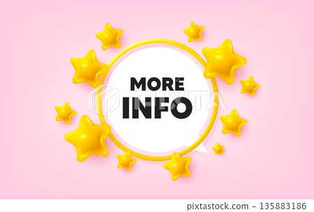 More info frame banner. Speech bubble offer. More info tag. Navigation sign. Read description symbol. 3d stars glitter tag. Golden frame banner. Vector 135883186