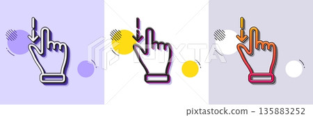 Touchscreen gesture line icon. Halftone dotted pattern. Gradient icon with grain shadow. Slide down arrow sign. Swipe action symbol. Line touchscreen gesture icon. Various designs. Vector Touchscreen gesture line icon. Halftone dotted pattern. Gradient icon with grain shadow. Slide down arrow sign. Swipe action symbol. Line touchscreen gesture icon. Various designs. Vector 135883252