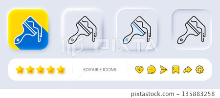 Paint brush line icon. Neumorphic, Flat shadow, 3d buttons. Wall paintbrush sign. Creative drawing art symbol. Line brush icon. Social media icons. Vector 135883258