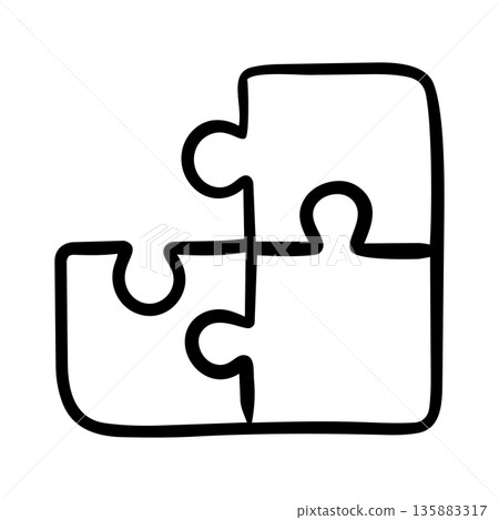 Hand drawn puzzle pieces icon illustration in doodle style. 135883317