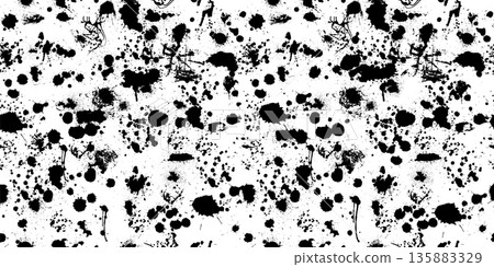 Seamless black blots background . Hand drawn. Not AI, vector illustration. Seamless black blots background . Hand drawn. Not AI, vector illustration. 135883329