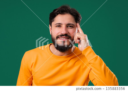 Mature Bearded Clever Man With Gesture - You, Think About It. Tapping Temple Mature Bearded Clever Man With Gesture - You, Think About It. Tapping Temple 135883356