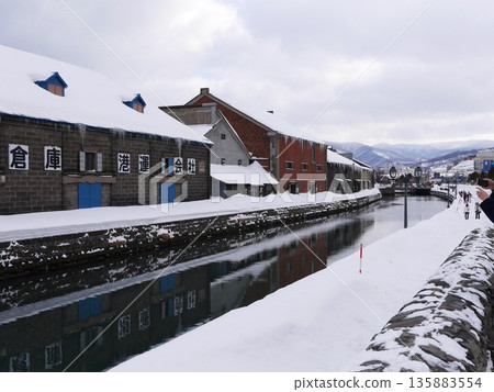Otaru Canal and Red Brick Warehouse covered in snow in winter 2015.2.4 Otaru City, Hokkaido Otaru Canal and Red Brick Warehouse covered in snow in winter 2015.2.4 Otaru City, Hokkaido 135883554