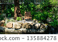 Wicker chair on backyard garden in the summer 135884278