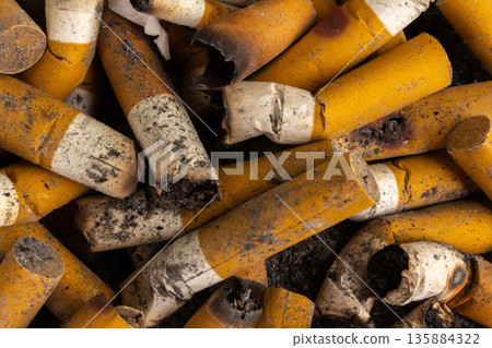 cigarette pile butt texture background 135884322