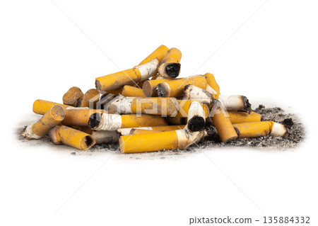 cigarette pile isolated on white background cigarette pile isolated on white background 135884332