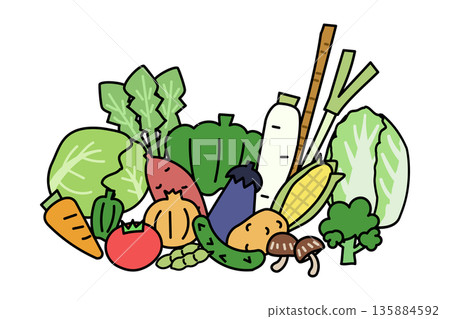 塗鴉風格蔬菜插圖 135884592