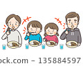 A happy family of four eating curry rice 135884597