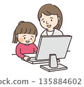 A woman teaching a child how to use a computer 135884602