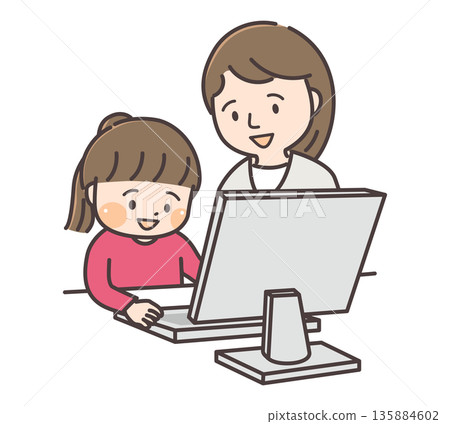 A woman teaching a child how to use a computer A woman teaching a child how to use a computer 135884602