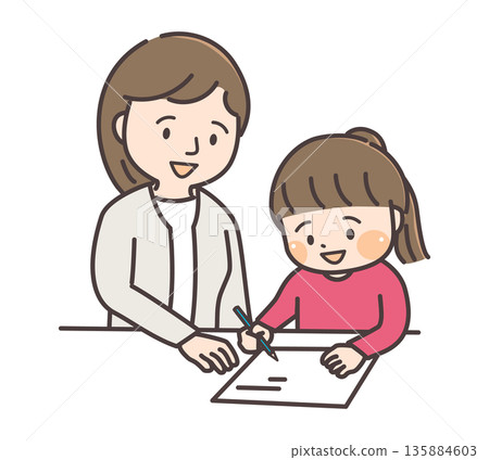 女孩教母親學習 女孩教母親學習 135884603