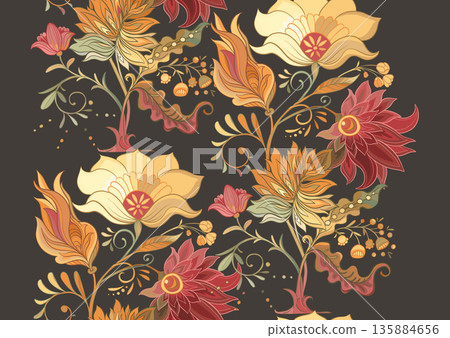 Fantasy flowers in retro, vintage, jacobean style 135884656