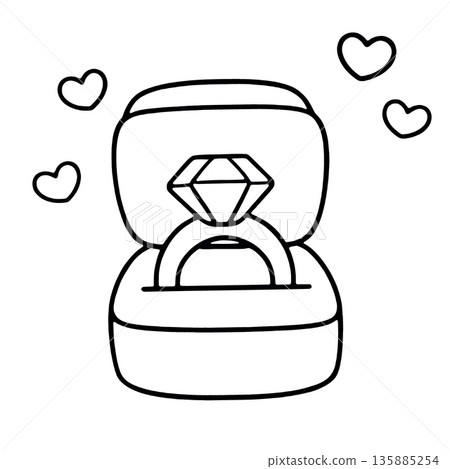 Engagement ring diamond jewelry box love romantic proposal heart outline 135885254