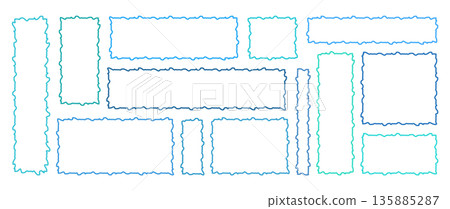 Set of wavy organic banner outlines. Long blue aqua rectangle ribbons and narrow strips for titles, web headers Set of wavy organic banner outlines. Long blue aqua rectangle ribbons and narrow strips for titles, web headers 135885287