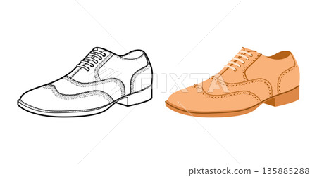 Brogue mens beige flat plus line shoe set. Perforated leather footwear with classic wingtip detail smart office style. 135885288