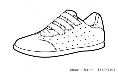 Velcro sneaker shoe single sketch. Strap sport footwear for school, park walk, relaxed weekend outfit for man woman 135885303