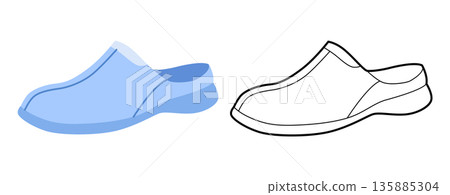 Blue clog sandal shoe women flat plus line set. Closed toe rubber sandal for lifestyle blog outdoor project. Technical Blue clog sandal shoe women flat plus line set. Closed toe rubber sandal for lifestyle blog outdoor project. Technical 135885304