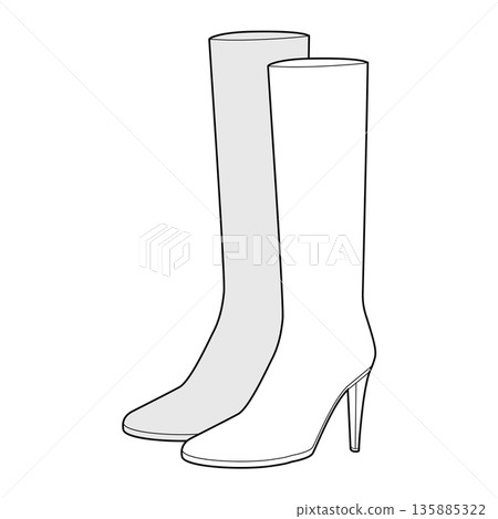 Stiletto heel knee-high shoes women sketch pair. Tall shaft with pointed heel for winter collection, fashion trend. 135885322