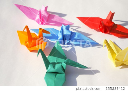 Colorful origami cranes 2 135885412