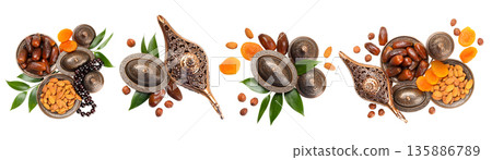 Set, Collections of dates and nuts arranged for Ramadan, PNG 135886789