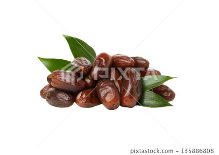 Fresh leaves surround tasty dates, great for snacking, isolated, PNG Fresh leaves surround tasty dates, great for snacking, isolated, PNG 135886808