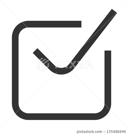 Check icon (simple, line drawing, monochrome) 135886846