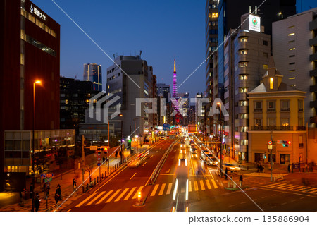 Night view of the business district of Mita, Tokyo Night view of the business district of Mita, Tokyo 135886904