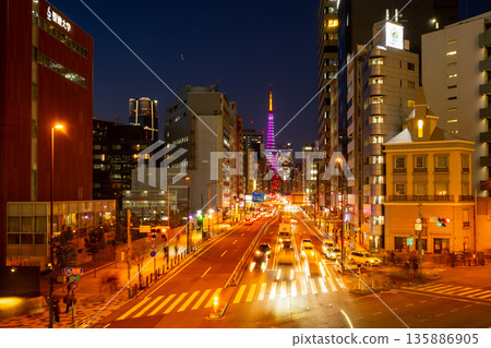 Night view of the business district of Mita, Tokyo Night view of the business district of Mita, Tokyo 135886905
