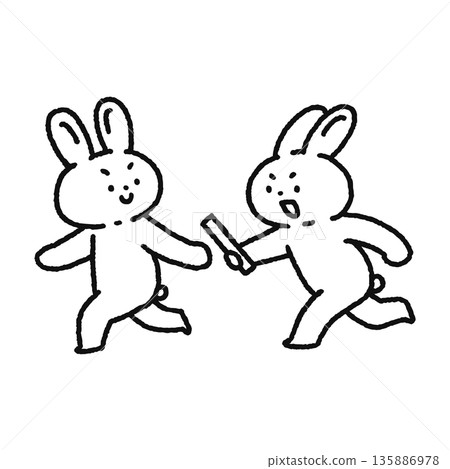 兔子傳遞接力棒的線條畫 135886978