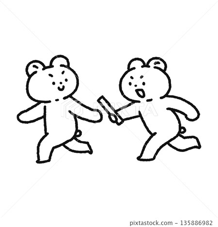 Bear passing the baton line drawing Bear passing the baton line drawing 135886982