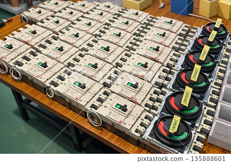 斷路器排成一列等待檢查 135888601