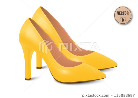 Vector 3d Realistic Yellow High Heels Pair. Realistic Women s Shoes with Stiletto Heel for Fashion Poster, Shoe Store Banner, Clothing Catalog, Footwear Branding, Elegant Outfit Design, Online Shop Vector 3d Realistic Yellow High Heels Pair. Realistic Women s Shoes with Stiletto Heel for Fashion Poster, Shoe Store Banner, Clothing Catalog, Footwear Branding, Elegant Outfit Design, Online Shop 135888697