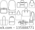 Illustration set of various bags - monochrome line drawings 135888771