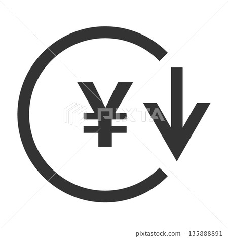 Money down icon (simple, line drawing, monochrome) 135888891